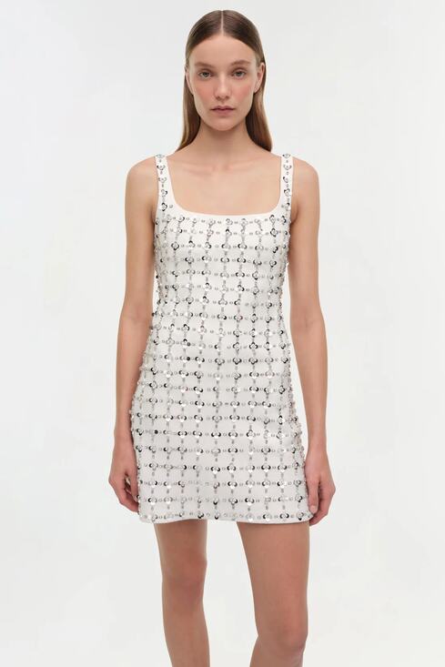 Jonathan Simkhai Dresses & Skirts - Simkhai Ziva White Embellished Mini Dress Crystal Sequin Size 8 Bridal